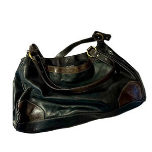 Franco Sarto 90s Style Chocolate Brown black Vegan Patent  Leather Shoulder bag